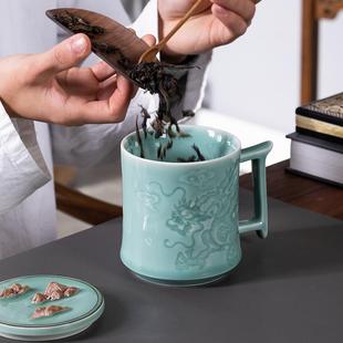 青瓷高端陶瓷办公陶瓷杯带盖大容量泡茶杯子会议杯家用办公水杯子