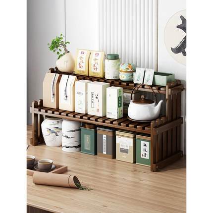 现货桌面博古架茶叶架实木新中式茶桌上置物架小型茶台摆件茶具收