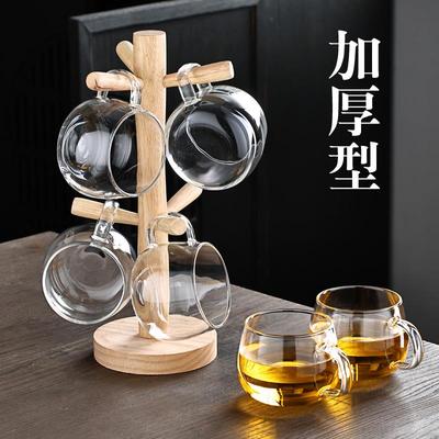 耐高温高颜值玻璃杯套装家用客厅待客家庭喝水杯子茶杯带把手杯架