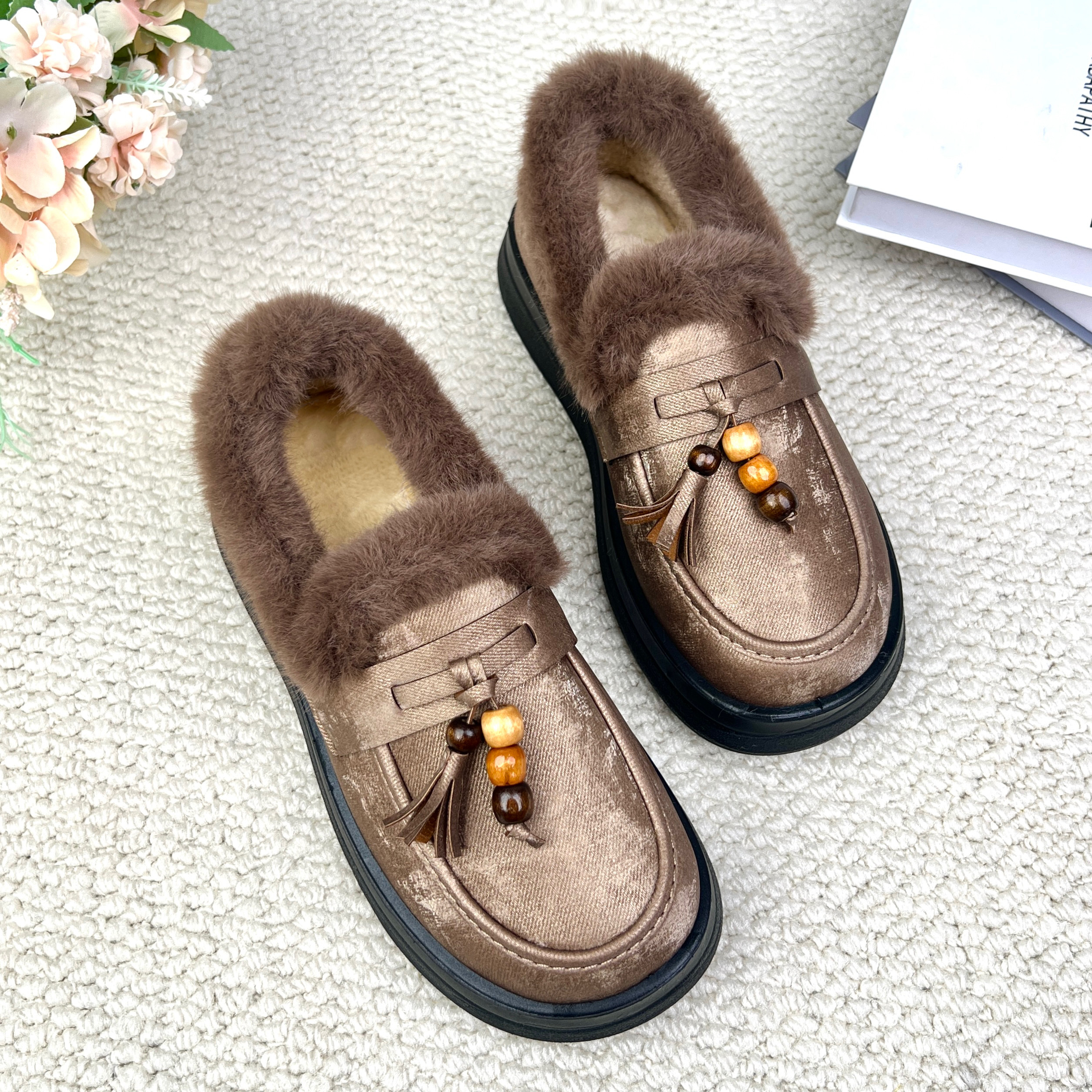 冬季新款加绒保暖女乐福鞋一脚蹬软底防滑休闲妈妈鞋平底百搭棉鞋,女鞋,棉鞋,淘宝优惠券,粉丝福利购,淘宝优惠卷