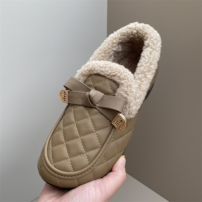 冬季女老北京棉鞋防水防滑一脚蹬豆豆鞋加绒加厚软底时尚保暖棉鞋