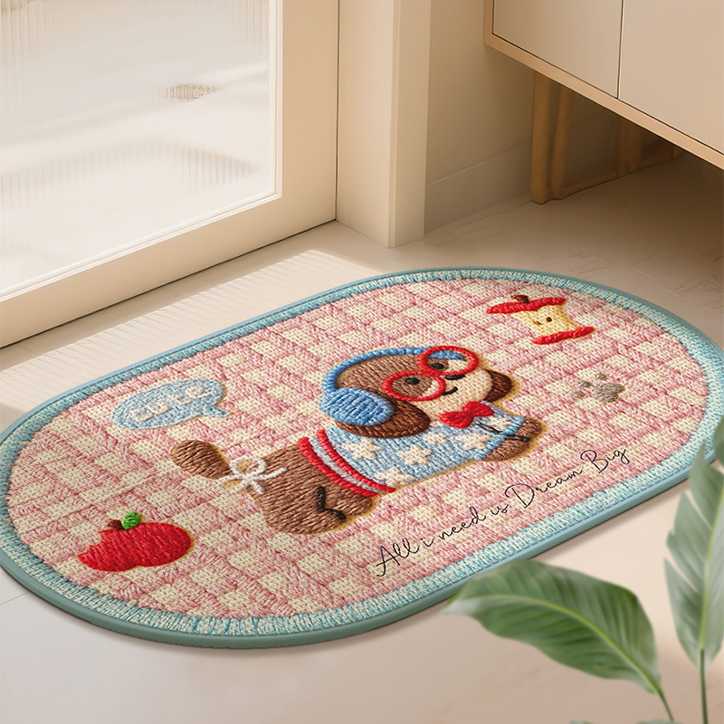 仿亚麻卡通可爱浴室地垫吸水防滑家用脚垫卫生间洗手间速干地毯