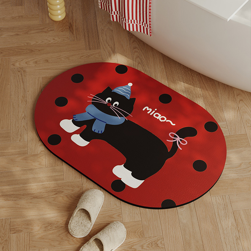 浴室垫红色卡通猫咪新年氛围感门垫淋浴间皮革吸水速干防滑脚垫子,居家布艺,入户地垫,淘宝优惠券,粉丝福利购,淘宝优惠卷