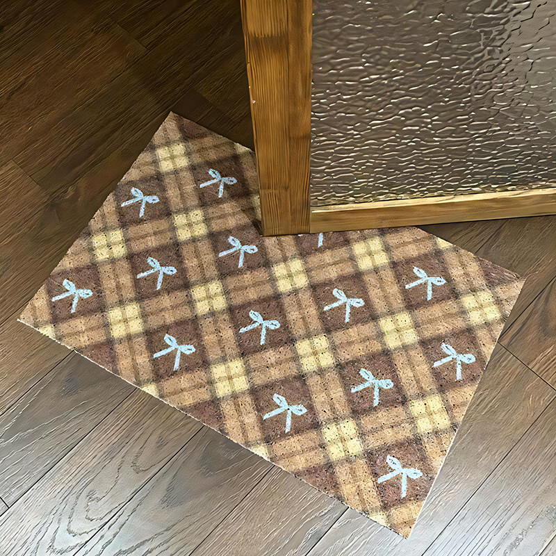 可爱新款韩系格子结地垫复古入户门垫门口玄关家用丝圈脚垫可裁剪