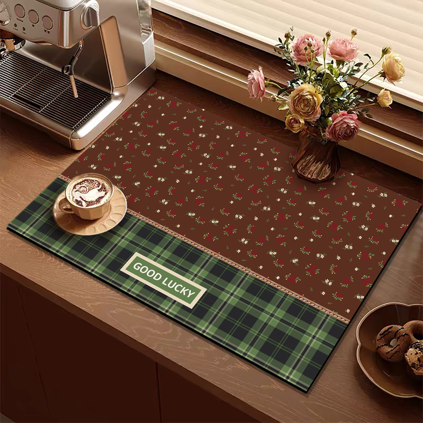 复古碎花厨房台面沥水垫吸水皮革速干桌面餐具隔热保护垫吧台垫子,居家布艺,餐垫,淘宝优惠券,粉丝福利购,淘宝优惠卷