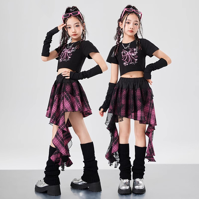 爵士舞女童服装嘻哈女孩演出服套装少儿潮酷T台走秀舞蹈表演服夏