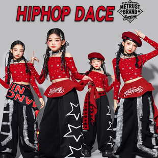 元旦女童jazz红色爵士舞服装少儿练功服套装儿童街舞演出服上衣潮