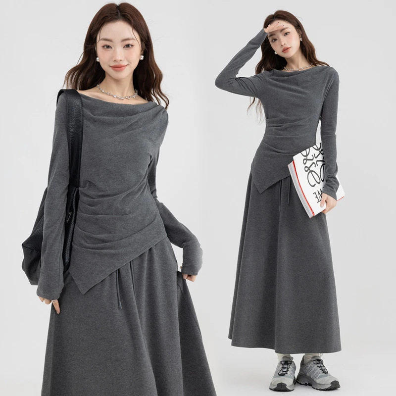 2026春款套装两件套长袖女运动休闲通勤慵懒时尚百搭阔腿裤套装A