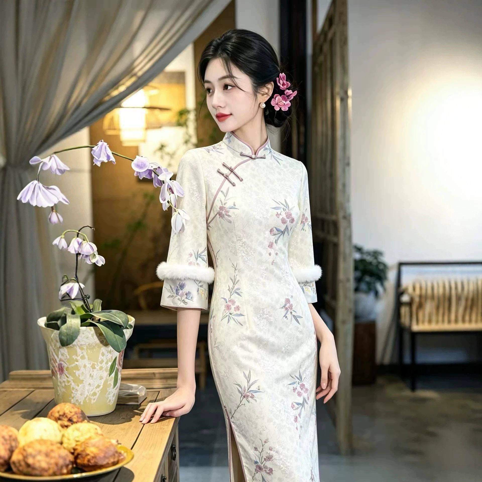 时尚改良年轻少女款提花加绒旗袍2026秋冬新款日常可穿长袖旗袍裙