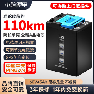小哈电动车锂电池60V45AH磷酸铁锂外卖骑手电瓶车台铃极核电池