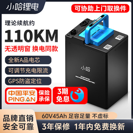 小哈电动车锂电池60V45AH磷酸铁锂外卖电瓶车台铃九号电池换电款