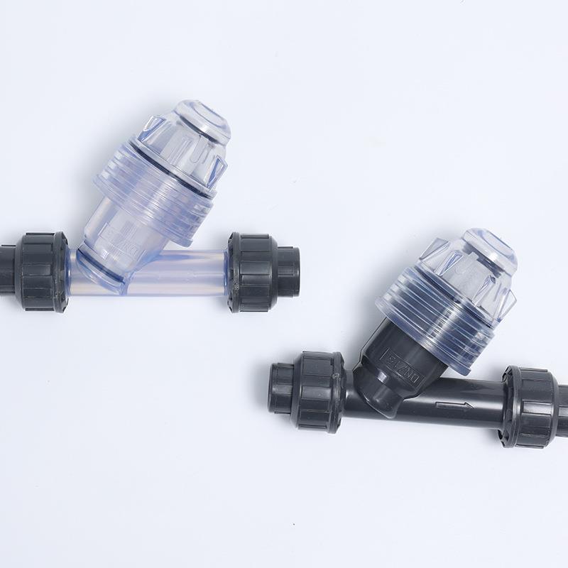 Y型过滤器水备处理设道固液分离PVC料管管配塑件Y型透Y型明过滤器