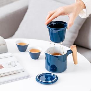 旅行茶具套装 陶瓷便携式 一壶两杯快客杯户外泡茶壶茶杯小套收纳包