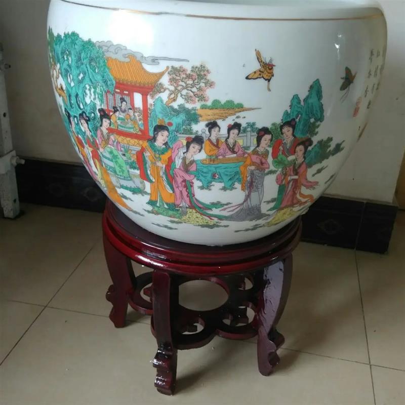 圆形加高花盆栽底座奇石佛像聚宝盆花瓶工艺品鱼缸客厅木托花架子