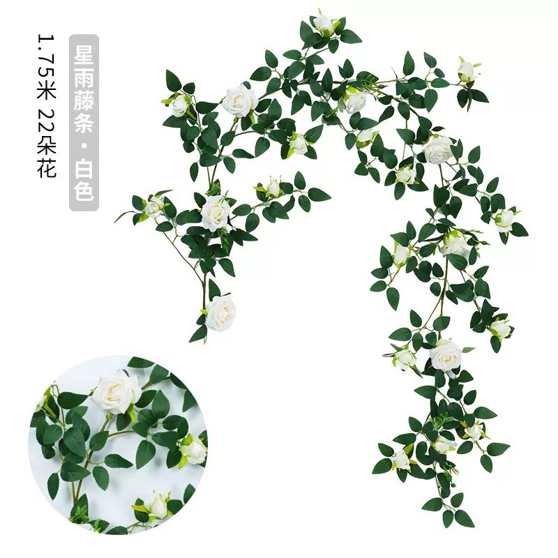 仿真玫瑰花藤瀑布花墙假花藤条空调管道墙面遮挡店铺门头庭院装饰