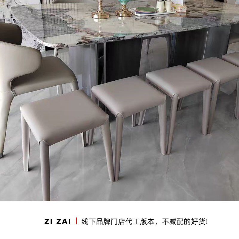 意式极简马鞍皮凳子可叠放家用餐椅餐凳小凳子方凳现代简约化妆凳