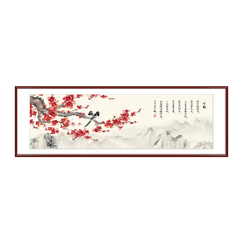 梅花挂画客厅装饰画红梅报春图喜上眉梢国画中式沙发背景墙壁画
