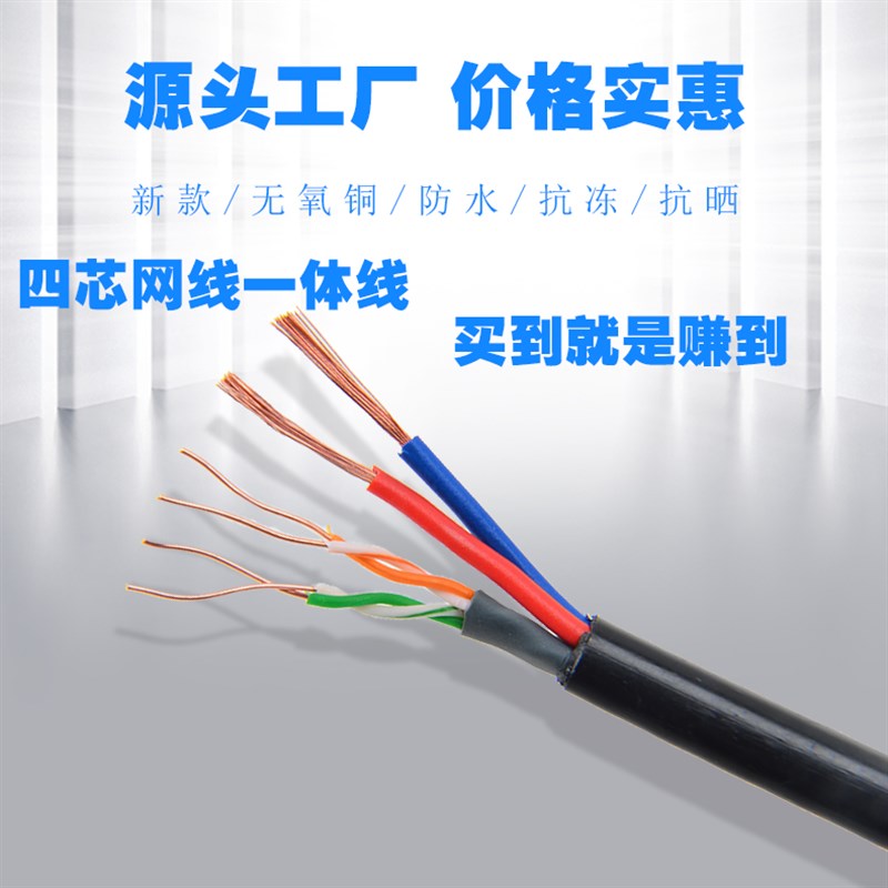监控线带电源一体线监控网线带电源线网络摄像头综合线室外无氧铜