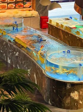 海鲜缸大型固定式鱼缸海鲜池商用异型玻璃缸海水缸可全国上门服务