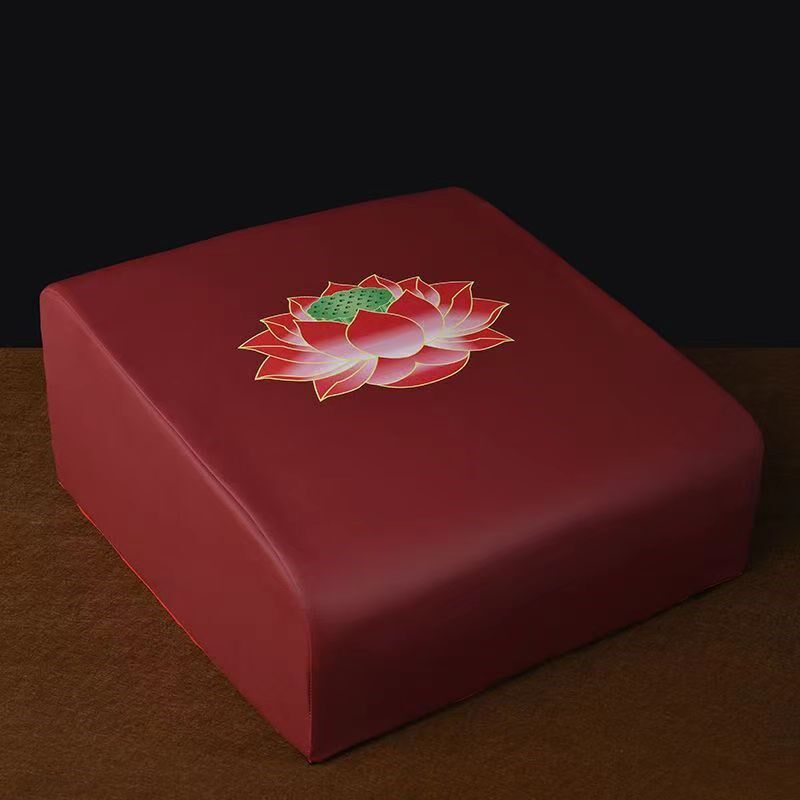 皮革佛前拜凳莲花拜垫家用打坐蒲团加厚海绵磕头凳子跪垫禅垫方形
