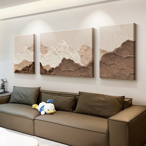 背有靠山客厅装饰画 画沙发背景墙砂岩三联挂画 画高级感抽象肌理