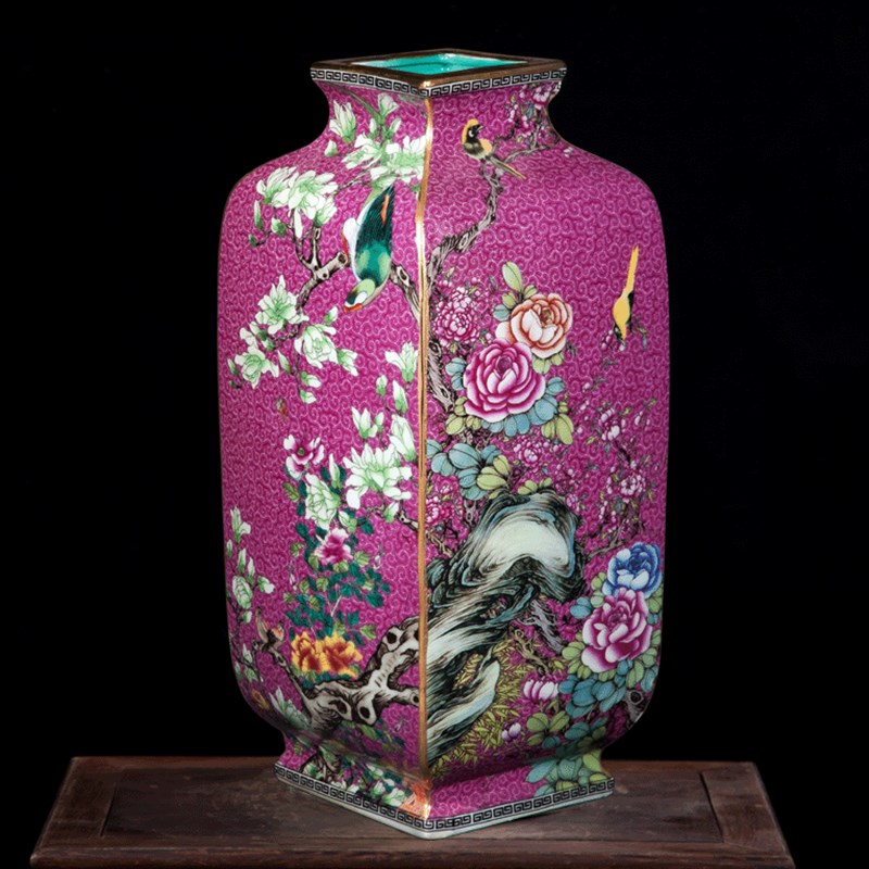 景德镇陶瓷器花瓶珐琅彩粉彩仿古摆件牡丹花鸟山水 中式艺术装饰