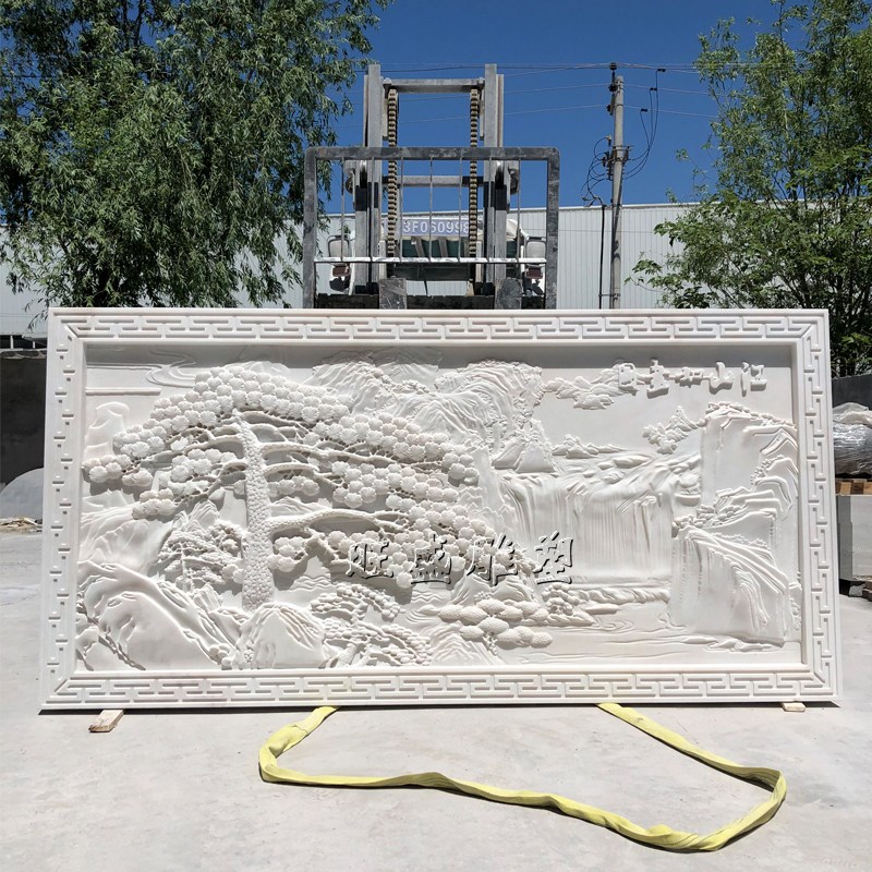 石雕汉白玉花开富贵牡丹花浮雕大理石石头庭院墙壁画影壁地雕装饰