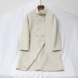 韩版秋冬双面羊绒大衣女中长款立领双排扣小个子羊毛呢外套