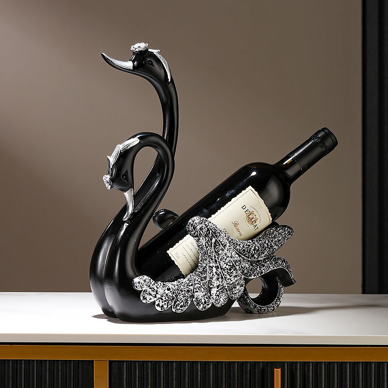 创意轻奢高档红酒架黑天鹅摆件高端餐桌边酒柜摆红酒瓶架子装
