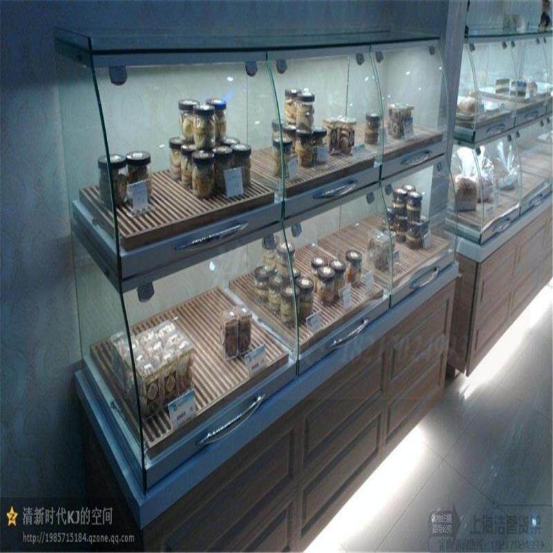 面包柜展示柜蛋糕柜弧形抽屉式边柜中岛柜 面包货架木纹烤漆可定