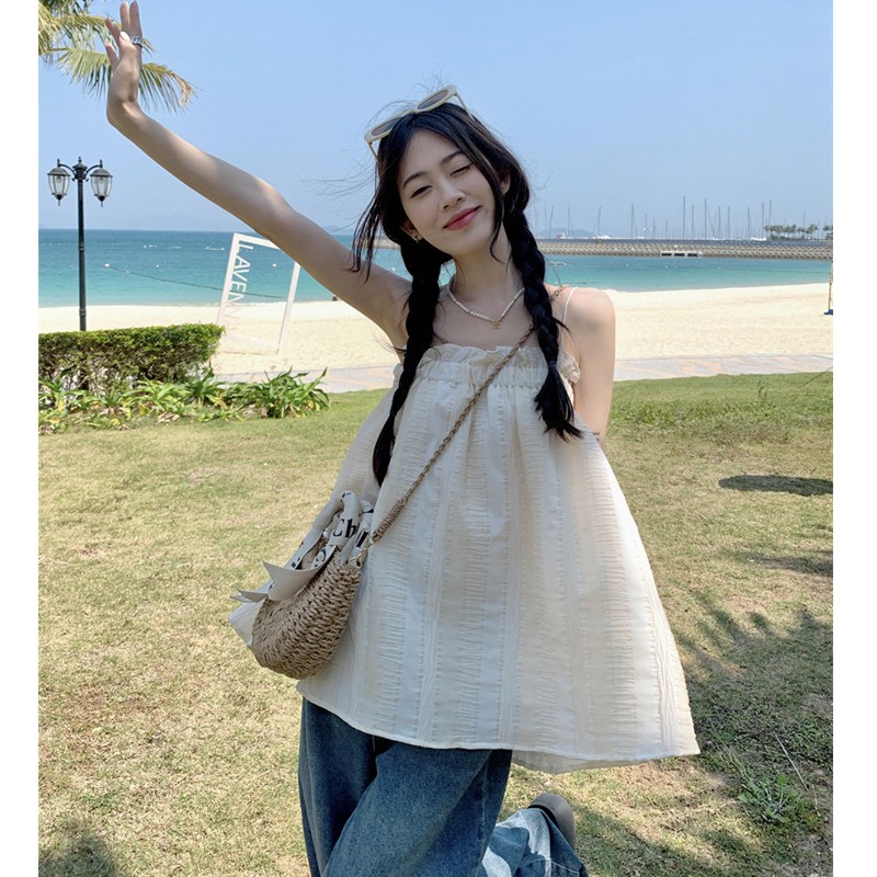 法式复古吊带背心女夏季设计感小众宽松短款裙子娃娃衫上衣连衣裙