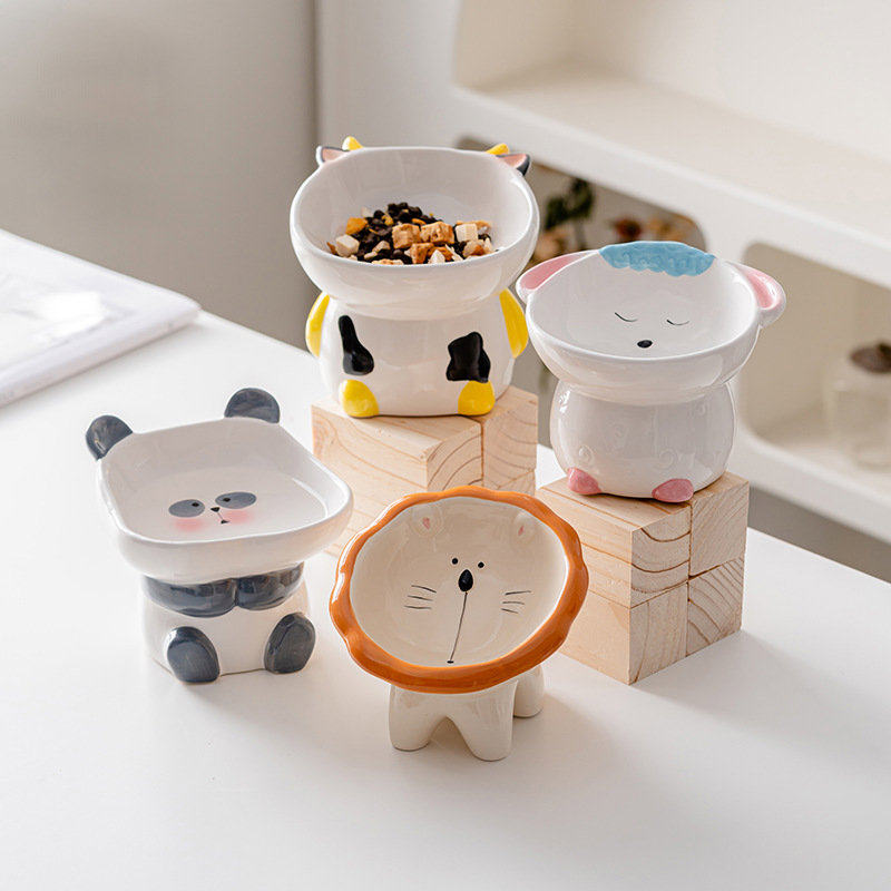 宠物陶瓷碗猫狗通用护颈碗创意卡通小动物立体造型防打翻食盆