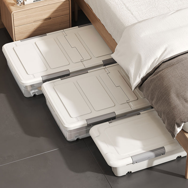 床底收纳箱扁平抽屉式衣服被子透明塑料储物盒带滑轮放床下收