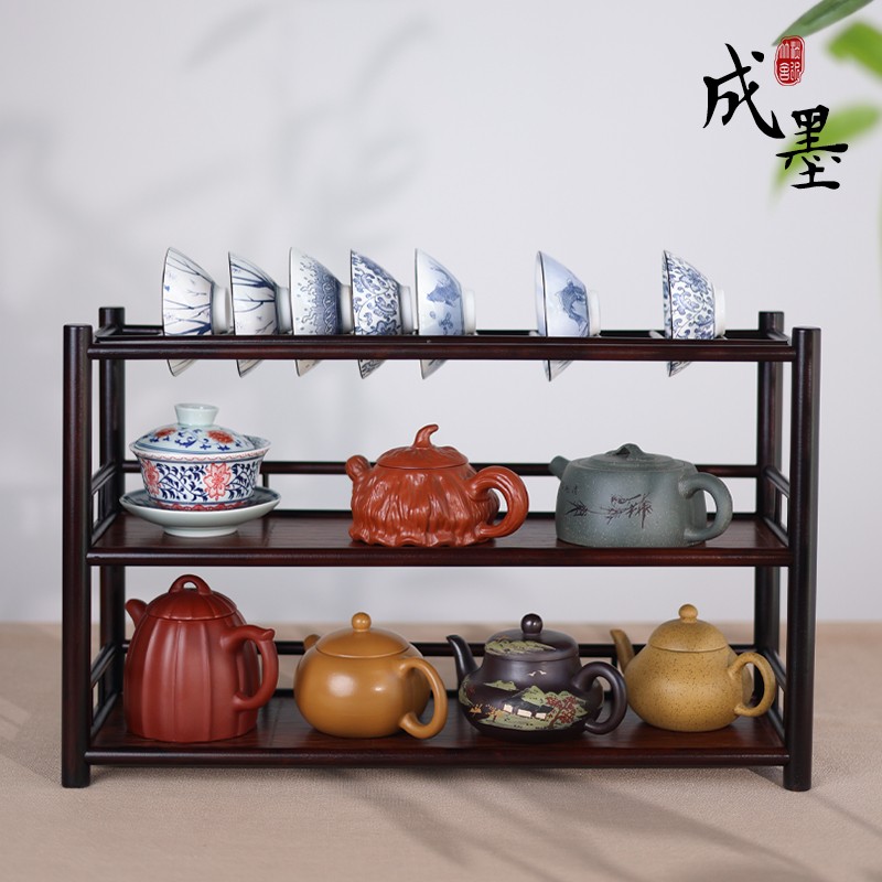 万人抢成墨三层楠竹紫砂中式壶杯轻奢壶架架博古晾茶杯架干泡台茶