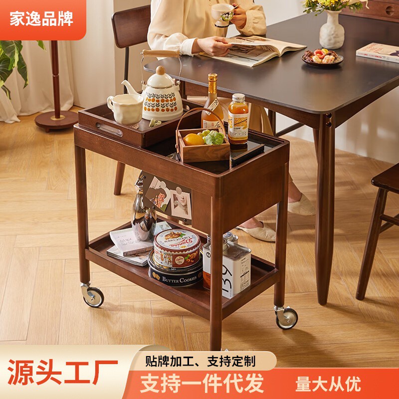 可移动边几小推车实木茶几沙发边桌网红家用餐车酒水车零食置物架
