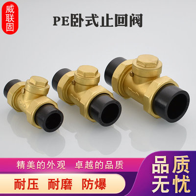 热熔PE卧式止回阀pe20 25 32 40 50 63黄铜主体挡板防倒流防回水