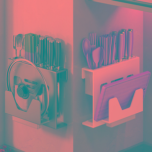 厨房不锈钢刀架免打孔置物架筷笼一体放砧板壁挂式刀具锅盖收纳架