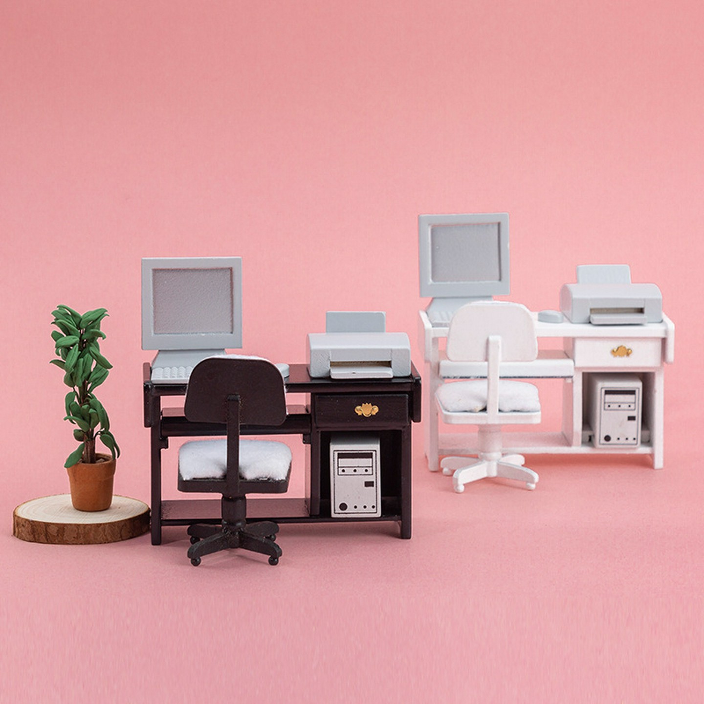 1:12娃娃屋dollhouse迷你家具模型办公场景电脑桌椅办公用品套装