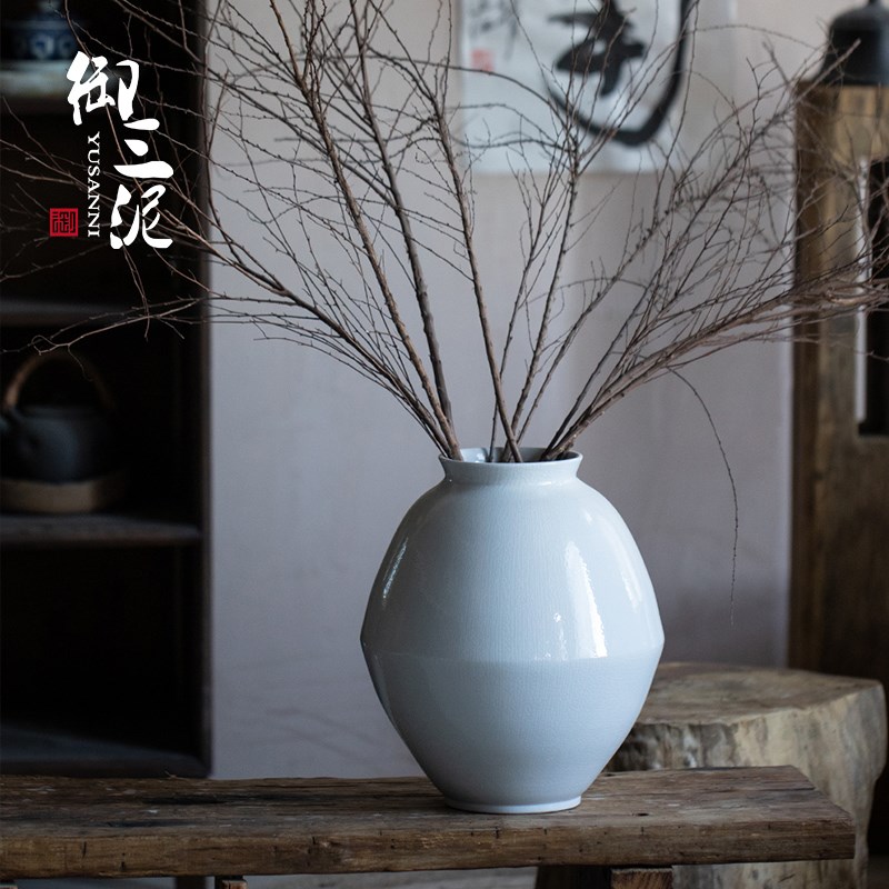 天青色陶瓷花瓶水培鲜花插花花瓶客厅摆件简约装饰百合花帝王花瓶