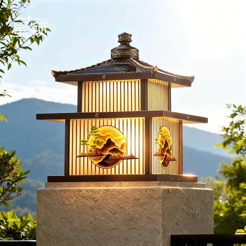 太阳能柱头灯LED灯防水户外庭院灯院门围墙灯大门柱子灯新中式灯