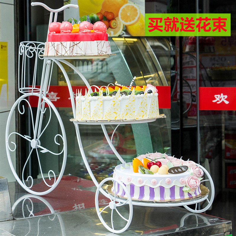 自行车蛋糕架三层糕点架展示架婚庆生日多层甜品架花架欧式铁艺