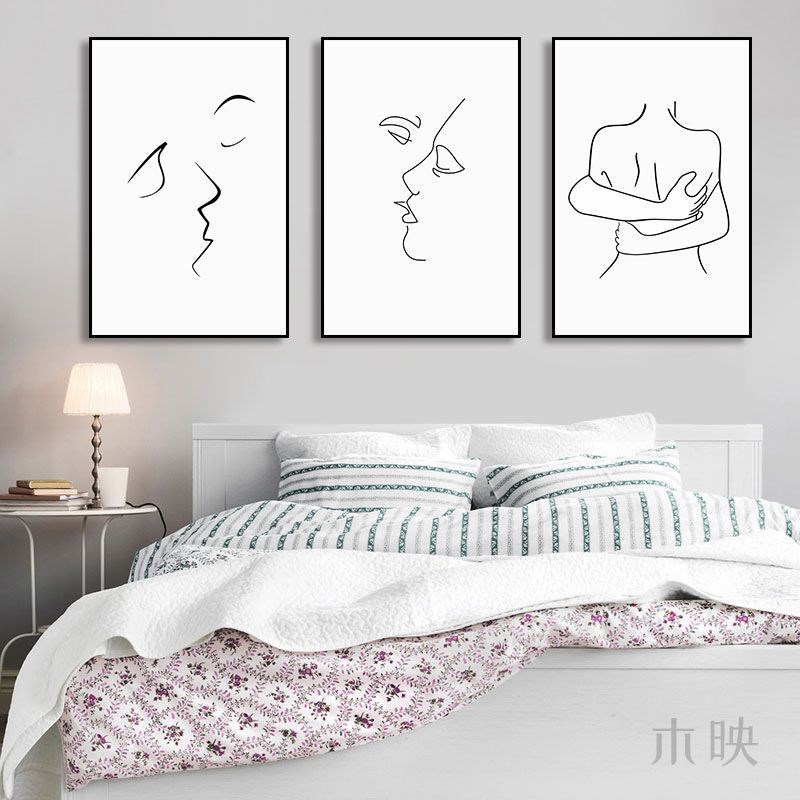 线条感情侣人物挂画北欧风卧室床头极简艺术装饰画房间化妆室壁画