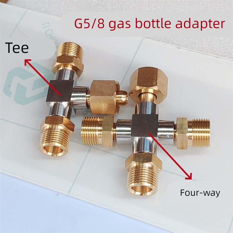 G5/8钢瓶减压器分流三通接头氧气氩气二氧化碳气瓶一拖二转换接口