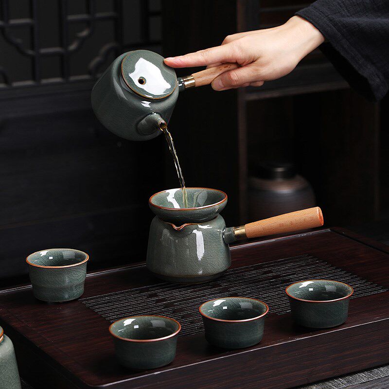 哥窑茶具套装家用轻奢茶壶整套办公室陶瓷茶杯功夫干泡茶盘礼盒装