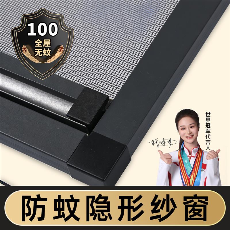 窗户防蚊纱窗定制上下伸缩推拉式隐形沙窗铝合金框卷帘纱窗网自装