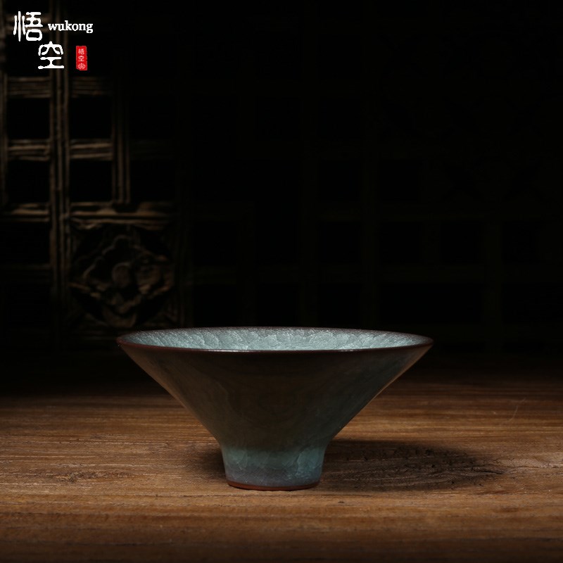 正品周小军龙泉青瓷哥窑铁胎冰裂纹手工斗笠杯陶瓷功夫茶具主人杯