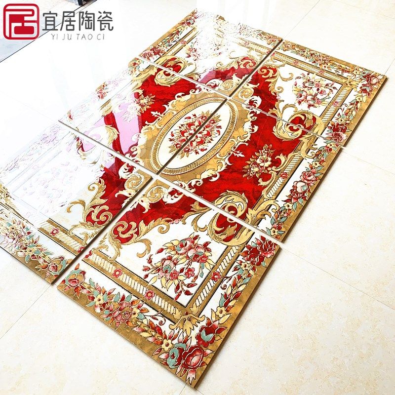 拼花地砖800x800 微晶石抛晶砖客厅饭厅造型拼图入户玄关拼花瓷砖