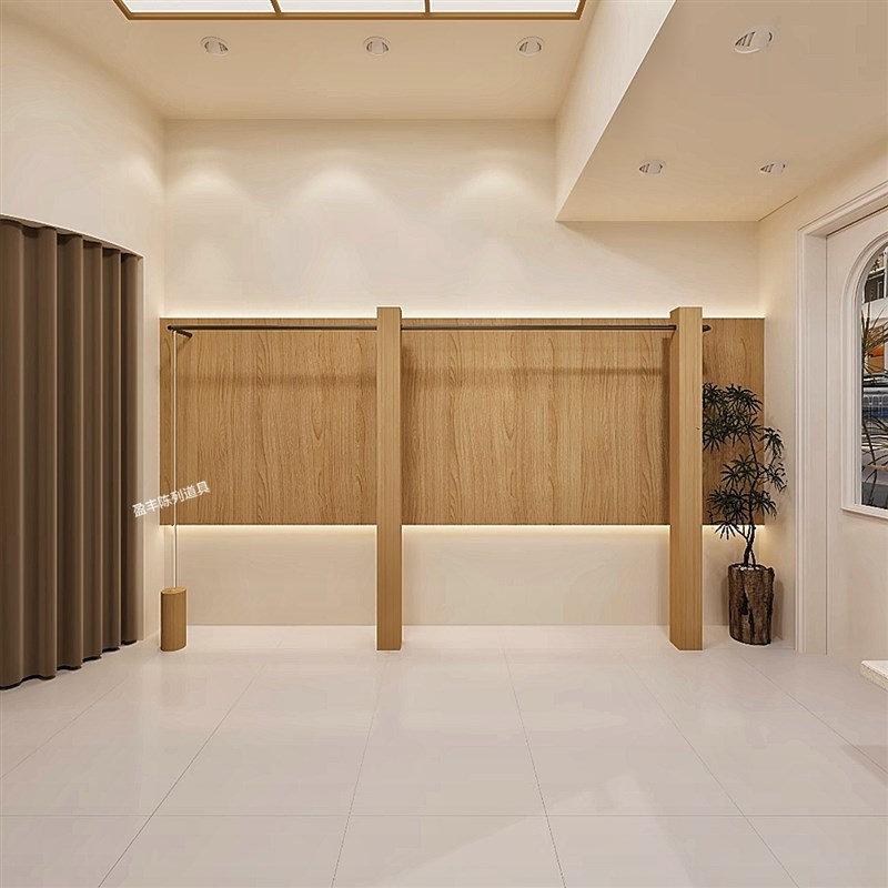 服装店展示架实木原木落地式陈列架不锈钢中岛架女装店货架挂衣架