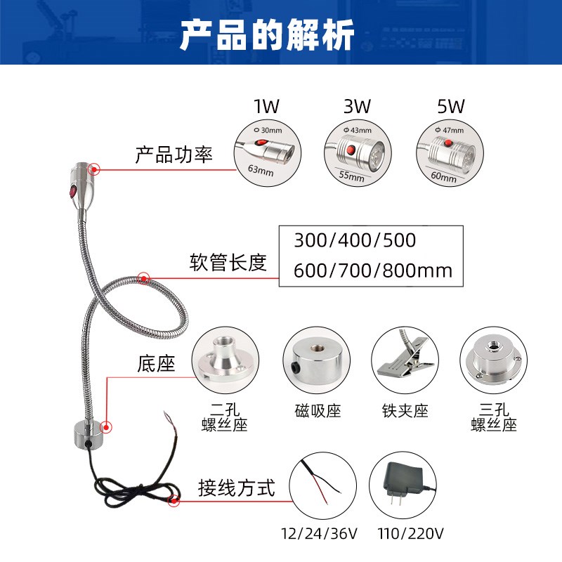 LED端子机自动化设备照明磁吸螺丝座机床工作灯维修灯软管蛇形灯图片