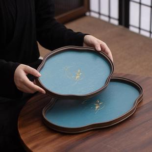 竹托盘家用椭圆小型干泡茶台复古竹制编织茶盘壶托盘茶道配件 中式